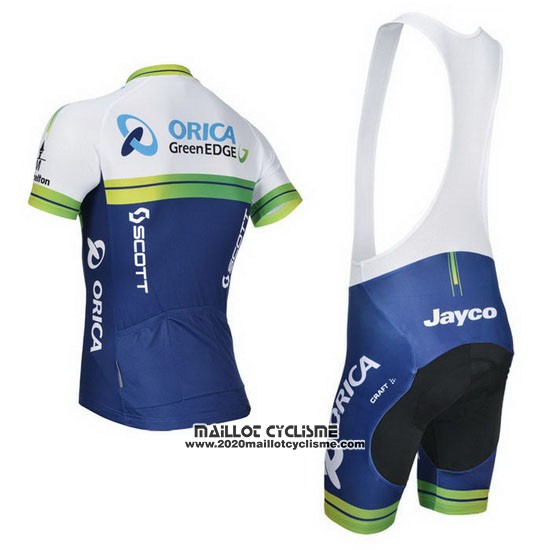 2014 Maillot Ciclismo Orica GreenEDGE Blanc et Bleu Manches Courtes et Cuissard
